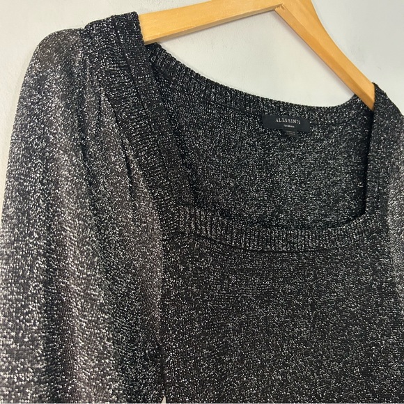 AllSaints Gloria Jumper Black Sparkly Puff Sleeve Top - Picture 5 of 8